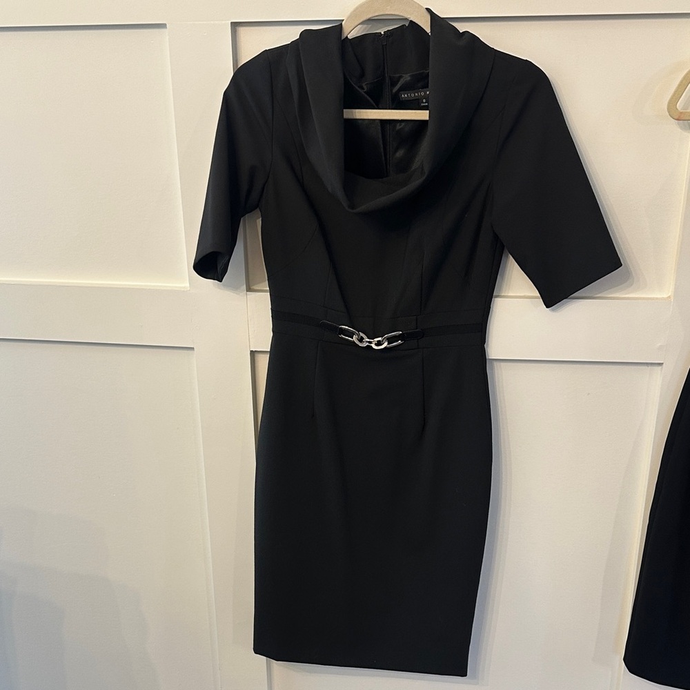 White House Black Market Black Dress with Silver Chain Accent